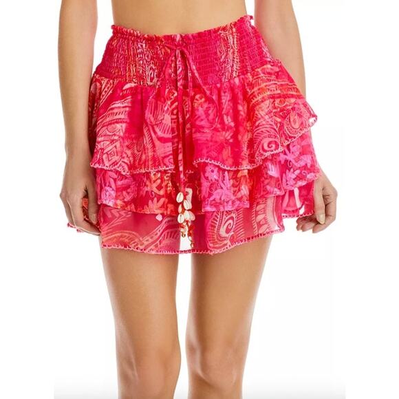 RAMY BROOK Skirt NEW Size L Asha Mini Tiered Skirt Red Print $245